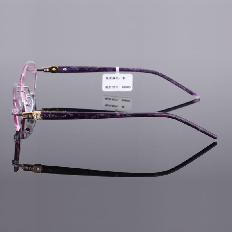 Reven Jate 88005 Pure Titanium Rimless Diamond Cutting Woman Glasses Frame Eyeglasses (Purple) Rimless Reven Jate   