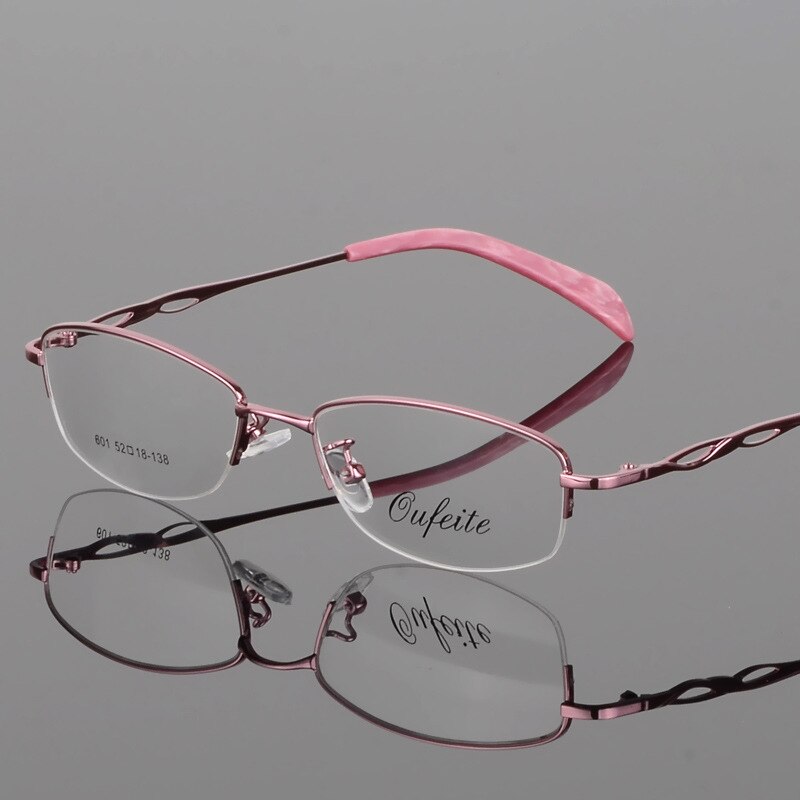 Women's Alloy Semi Rim Frame Oval Eyeglasses 601 Semi Rim Bclear Pink  