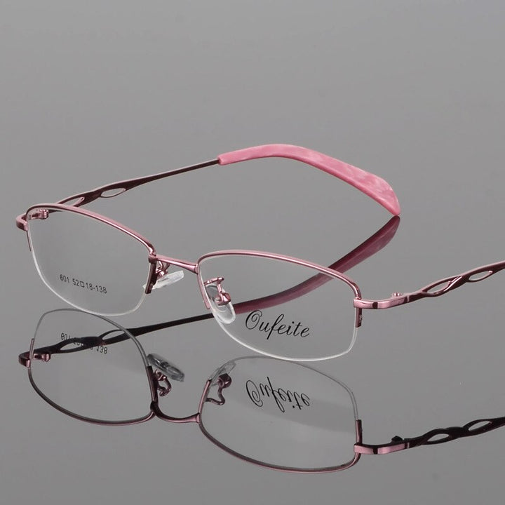 Women's Alloy Semi Rim Frame Oval Eyeglasses 601 Semi Rim Bclear Pink  