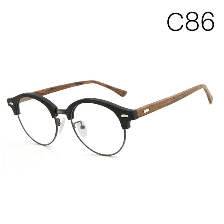 Hdcrafter Unisex Full Rim Round Wood Metal Frame Eyeglasses Hb033 Full Rim Hdcrafter Eyeglasses C86  