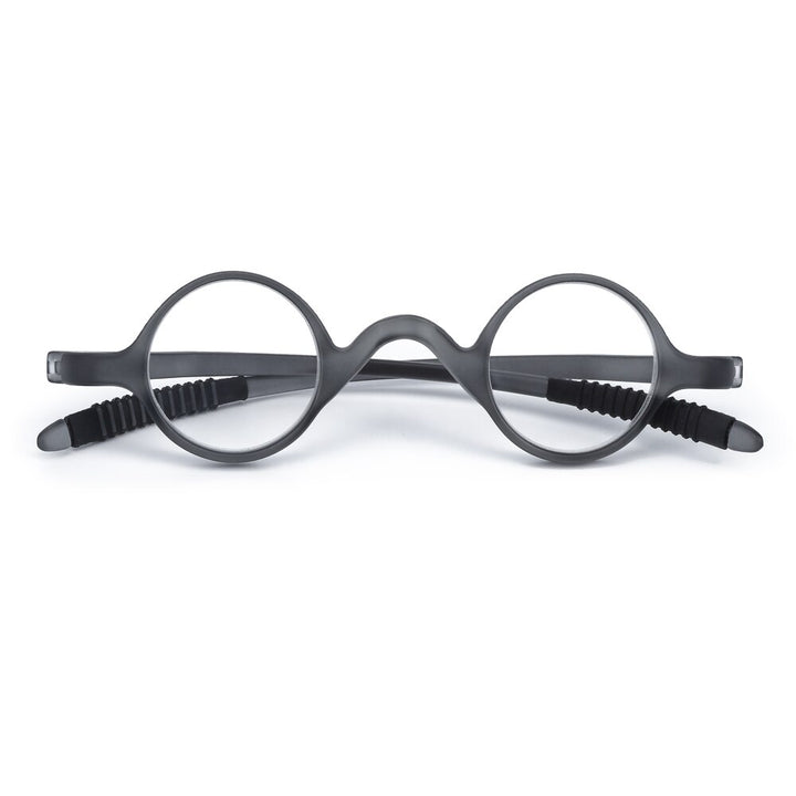 Unisex Round Resin Ultra Light Reading Glasses TR90 Presbyopic Lenses Reading Glasses Brightzone +100 Gray with Case 
