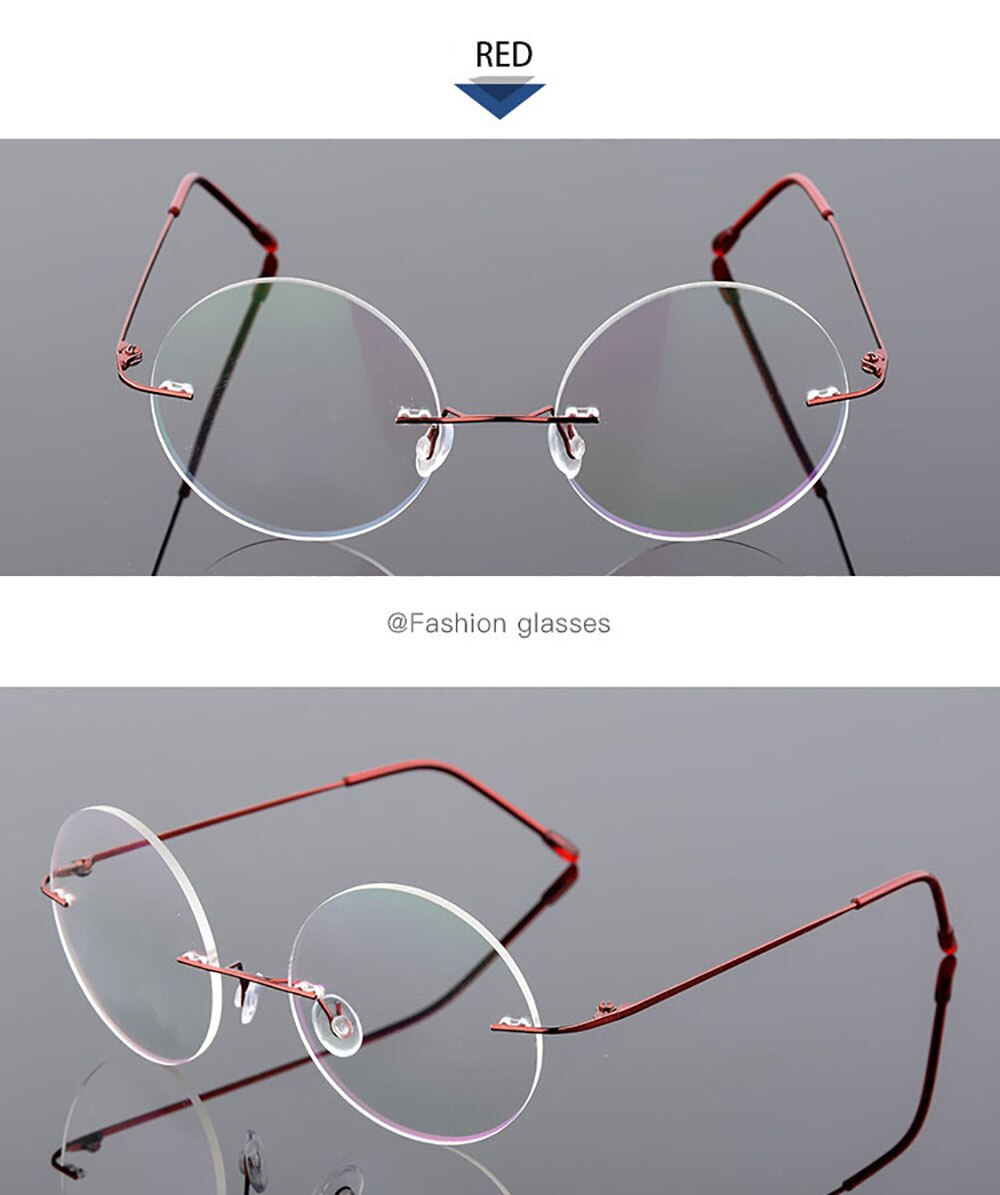 Aissuarvey Unisex Round Rimless Titanium Alloy Frame Eyeglasses As11021 Rimless Aissuarvey Eyeglasses Red  