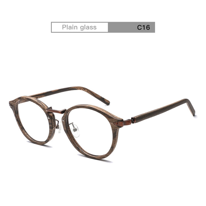 Unisex Eyeglasses Acetate Round Wood Grain Bc06 Frame Hdcrafter Eyeglasses C16 Floral  