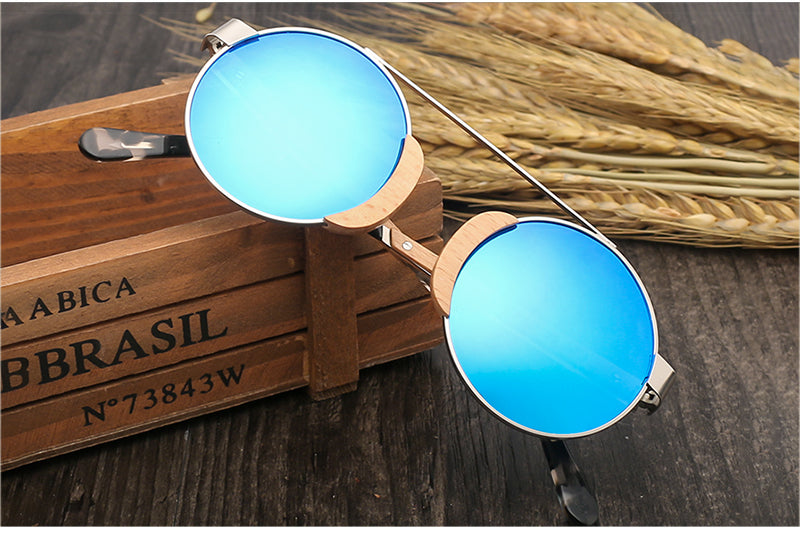 Hdcrafter Women's Full Rim Wood Metal Round Frame Polarized Sunglasses L3058 Sunglasses HdCrafter Sunglasses   