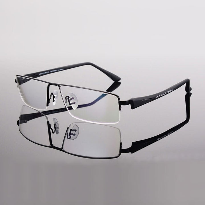 Hotochki Men's Semi Rim Rectangular Alloy Frame Eyeglasses P8157 Semi Rim Hotochki black  
