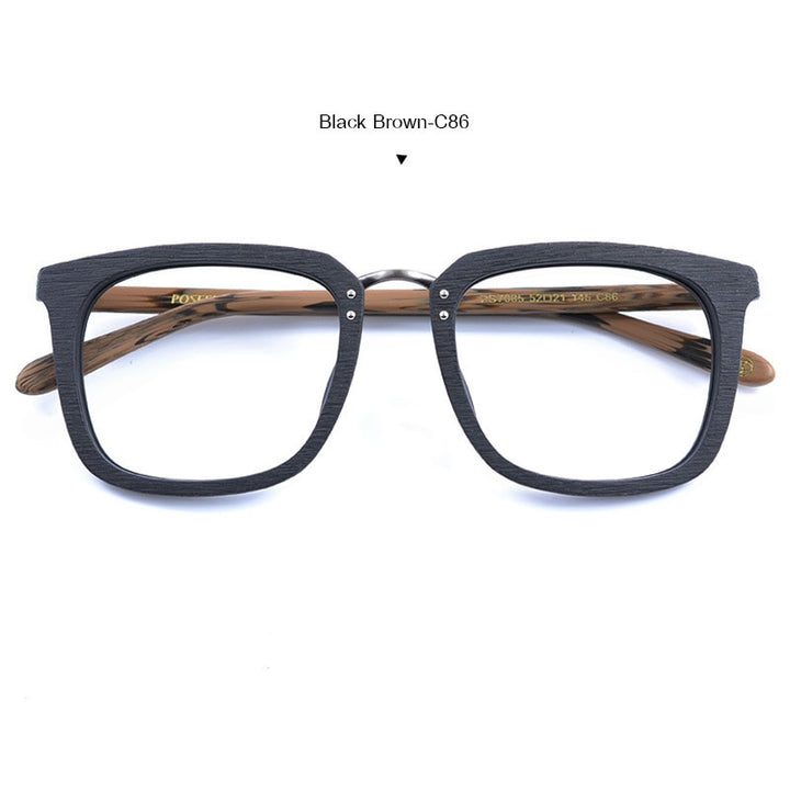 Men's Eyeglasses Wood Glasses Frames Square Ps7085 Frame Hdcrafter Eyeglasses black brown  
