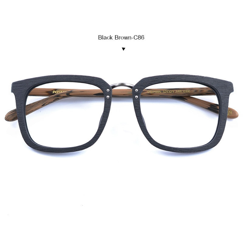 Hdcrafter Men's Full Rim Square Wood Alloy Frame Eyeglasses Ps7085 Full Rim Hdcrafter Eyeglasses black brown  