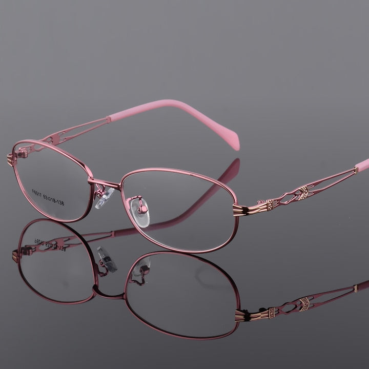 Women's Oval Full Rim Eyeglasses Alloy Frames F6017 Full Rim Bclear Pink  