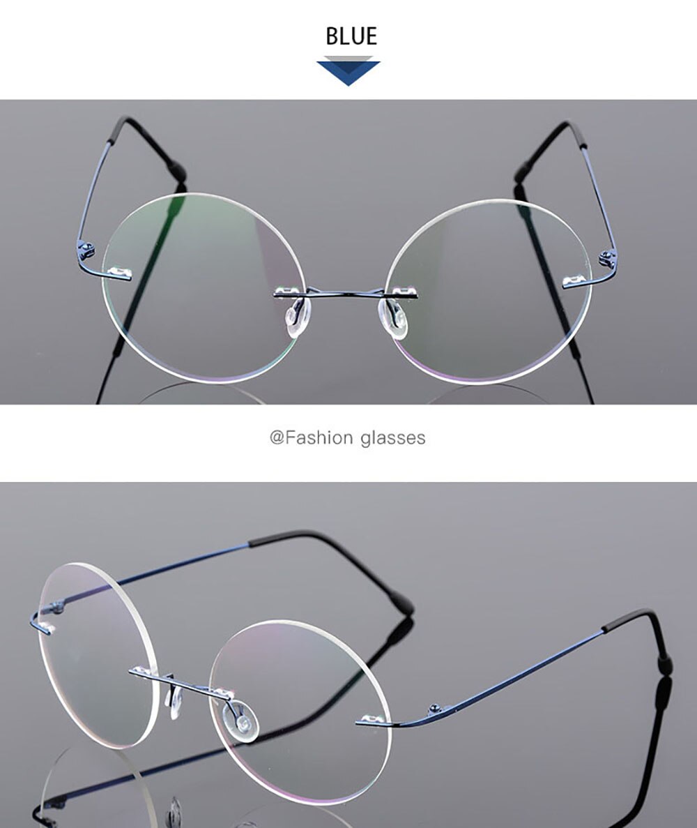 Aissuarvey Unisex Round Rimless Titanium Alloy Frame Eyeglasses As11021 Rimless Aissuarvey Eyeglasses Blue  