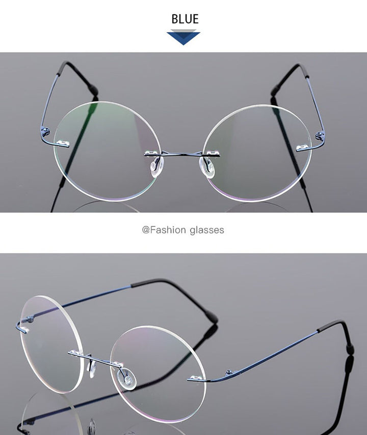 Aissuarvey Unisex Round Rimless Titanium Alloy Frame Eyeglasses As11021 Rimless Aissuarvey Eyeglasses Blue  