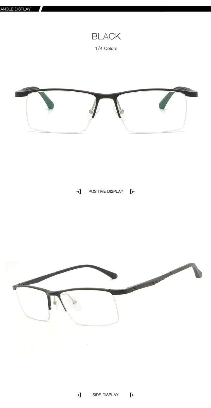 Hdcrafter Men's Semi Rim Rectangle Alloy Frame Eyeglasses Lp6236 Semi Rim Hdcrafter Eyeglasses   