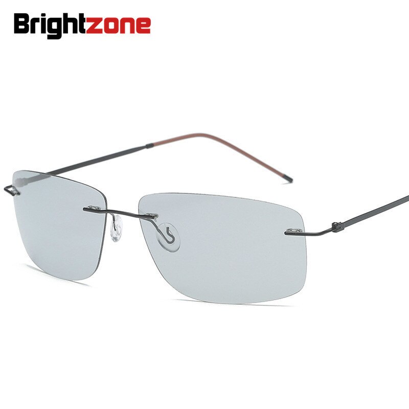 Men's Sunglasses Ultra-light Titanium Rimless Photochromic Polarized Sunglasses Brightzone   