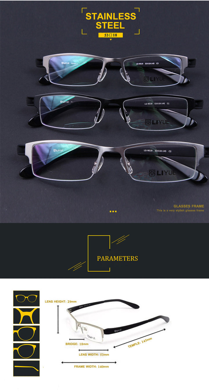 Oveliness Men's Semi Rim Rectangle Titanium Alloy Eyeglasses Ly9019 Semi Rim Oveliness   