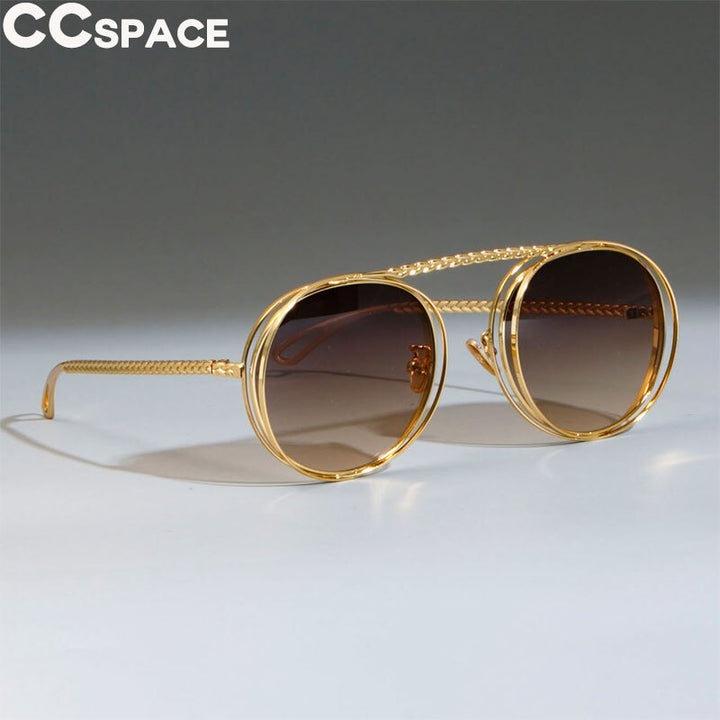 CCSpace Women's Full Rim Steampunk Round Alloy Frame Sunglasses 47803 Sunglasses CCspace Sunglasses gold brown white 