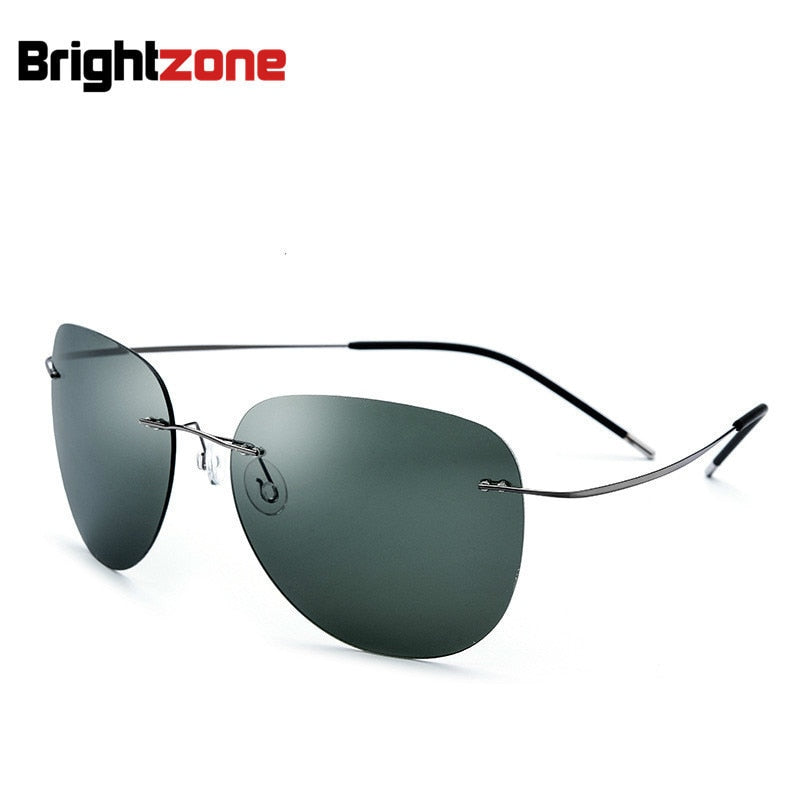 Men's Sunglasses Flexible Titanium Pilot Polarized Rimless Sunglasses Brightzone   