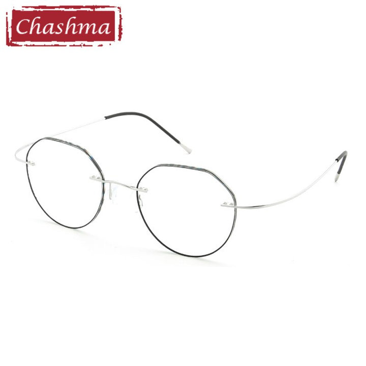 Unisex Eyeglasses Rimless Titanium Frame Round 666 Rimless Chashma Silver  