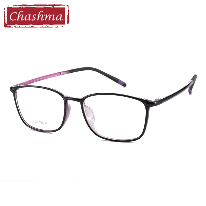 Chashma Ottica Unisex Full Rim Small Temple Round Square Tr 90 Titanium Eyeglasses 102 Full Rim Chashma Ottica Black with Purple  