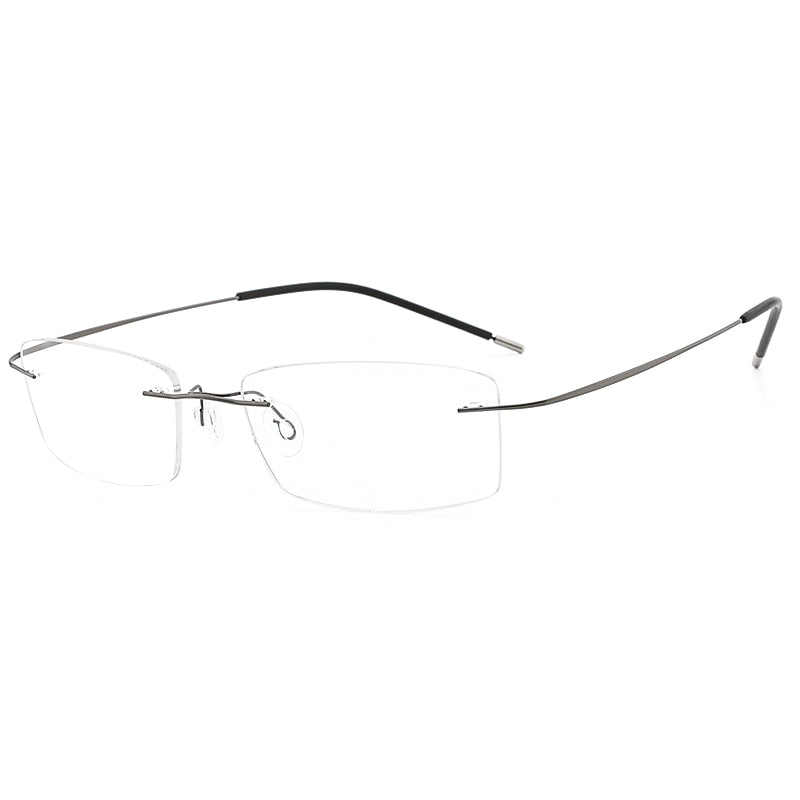 Hdcrafter Rimless Rectangle Titanium Frame Eyeglasses Unisex Rimless Hdcrafter Eyeglasses gun  