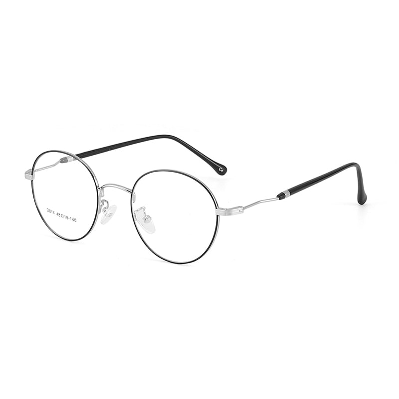 Unisex Round Alloy Frame Eyeglasses Sc814 Frame Bclear black silver  