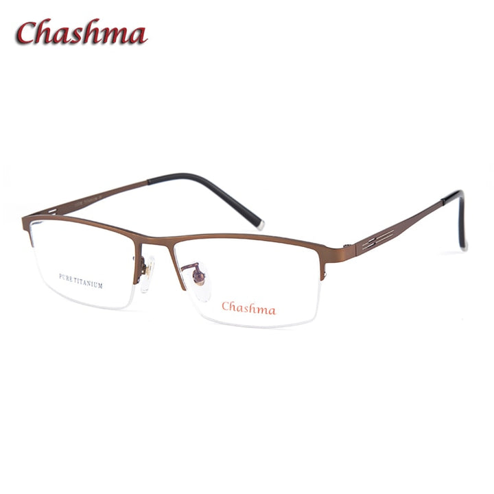 Chashma Ochki Men's Semi Rim Square Titanium Plated Eyeglasses 9912 Semi Rim Chashma Ochki Brown  
