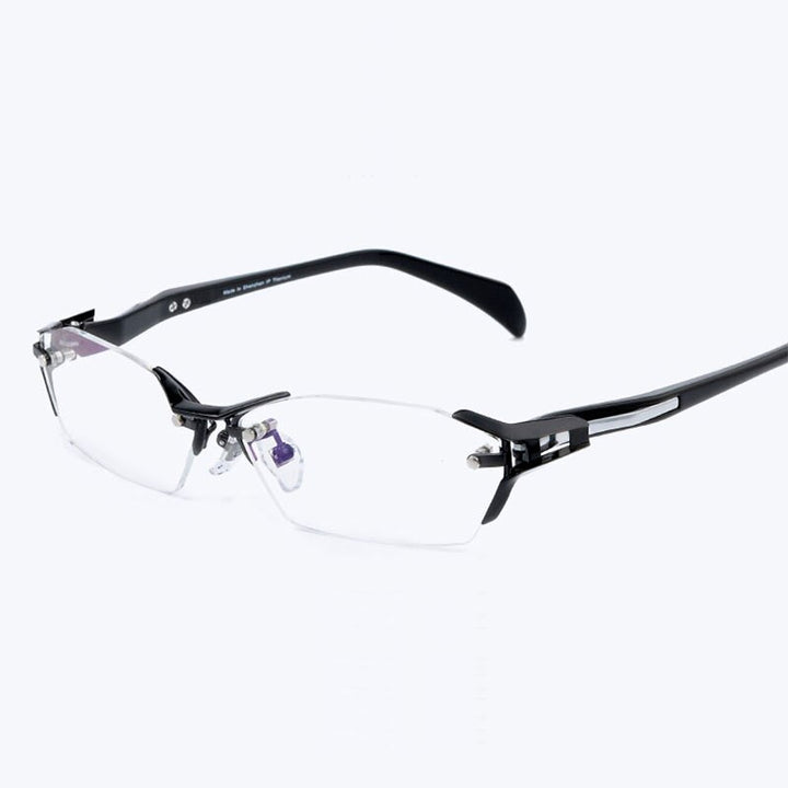 Reven Jate Ej1174 Men Eyeglasses Frame Ultra Light-Weighted Flexible Ip Electronic Plating Metal Material Rim Glasses Frame Reven Jate Black Rimless  