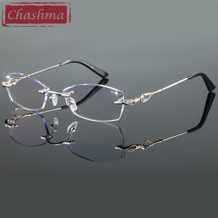 Chashma Ottica Women's Rimless Irregular Rectangle Titanium Eyeglasses Tinted Lenses 8015 Rimless Chashma Ottica Blue  