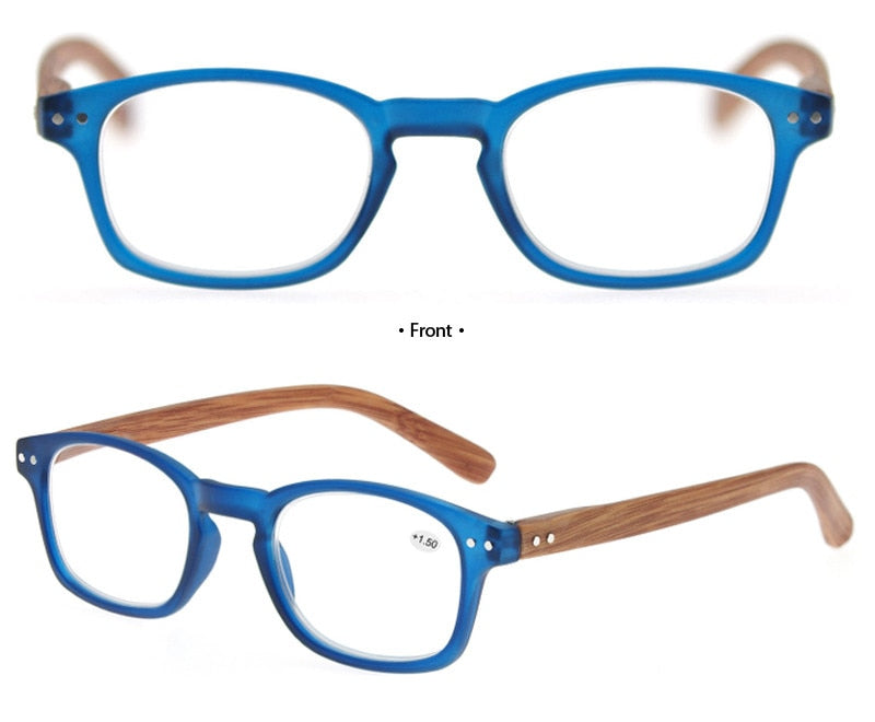 Modfans Women Reading Glasses Eyeglasses Wooden Pattern Men Glass Wood Diopter Msr012 Reading Glasses Modfans Blue +100 