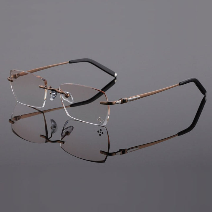 Reven Jate 611 Pure Titanium Rimless Diamond Cutting Glasses Frame Eyeglasses Men Brown Rimless Reven Jate Default Title  