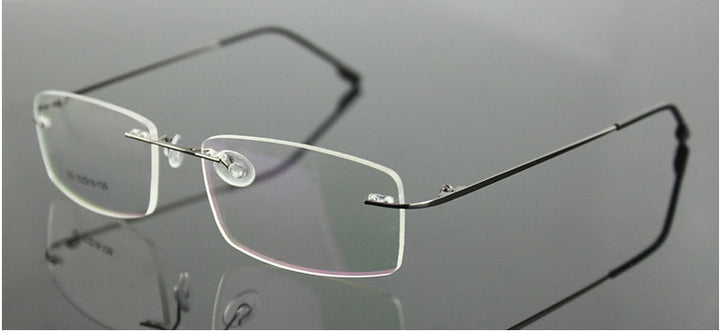 Chashma Ottica Unisex Rimless Rectangle Titanium Alloy Eyeglasses 763 Rimless Chashma Ottica Gun Gray  