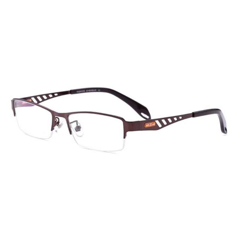 Hotochki Men's Semi Rim Rectangular Alloy Frame Eyeglasses Semi Rim Hotochki Auburn  