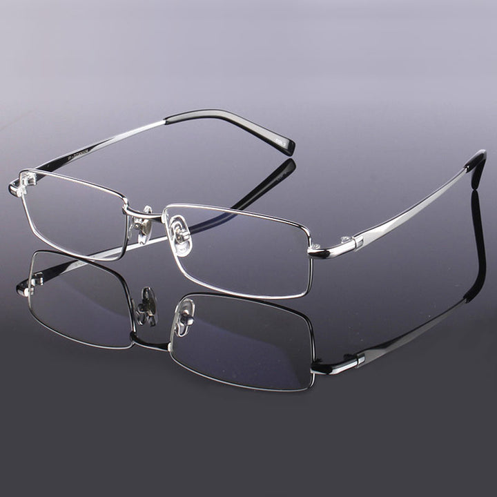 Hotochki Men's Full Rim Rectangular Titanium Frame Eyeglasses 2256 Full Rim Hotochki Silver  