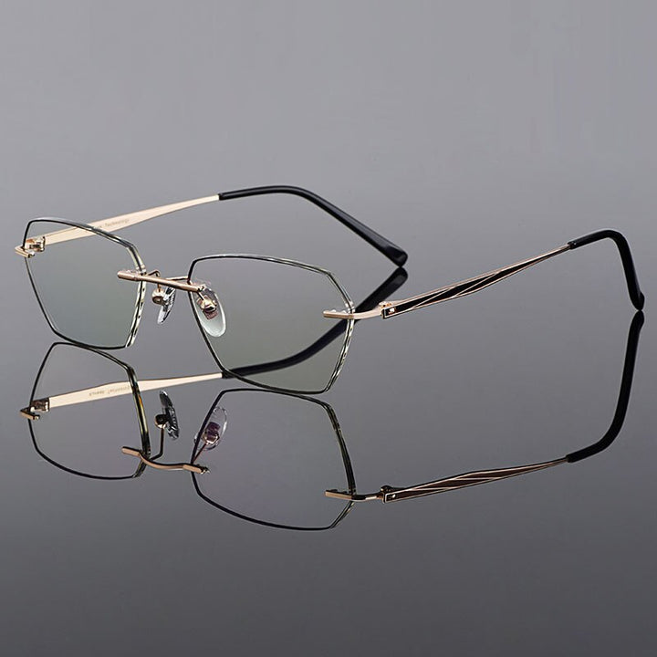 Men's Eyeglasses Golden Pure Titanium Rimless Gradient Grey Q90250 Rimless Gmei Optical Default Title  