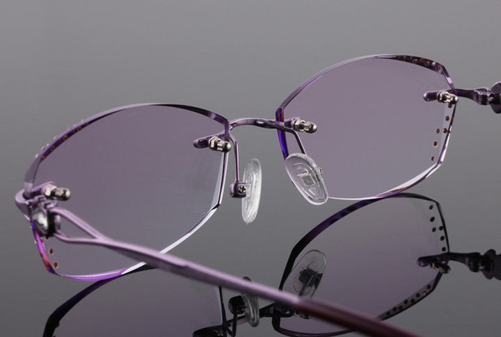 Reven Jate 2123 Pure Titanium Rimless Diamond Cutting Woman Glasses Frame Eyeglasses (Purple) Rimless Reven Jate   