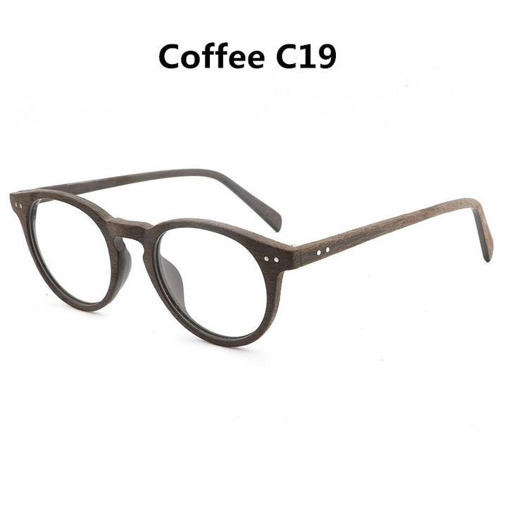 Hdcrafter Unisex Full Rim Round Wood Frame Eyeglasses Lhb030 Full Rim Hdcrafter Eyeglasses Coffee C19  