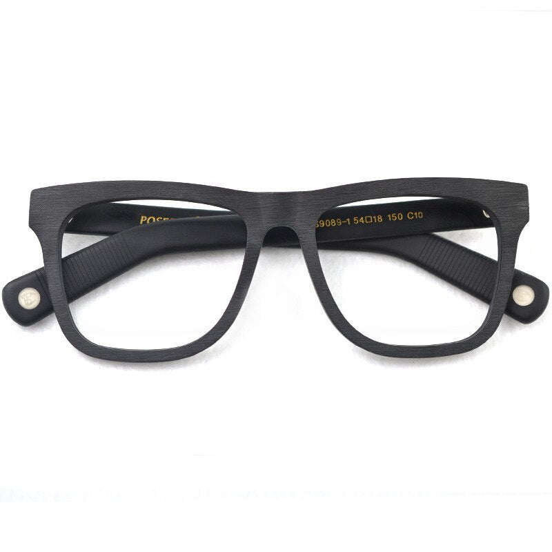Hdcrafter Unisex Full Rim Oversized Square Metal Wood Frame Eyeglasses Ps9089 Full Rim Hdcrafter Eyeglasses Black  