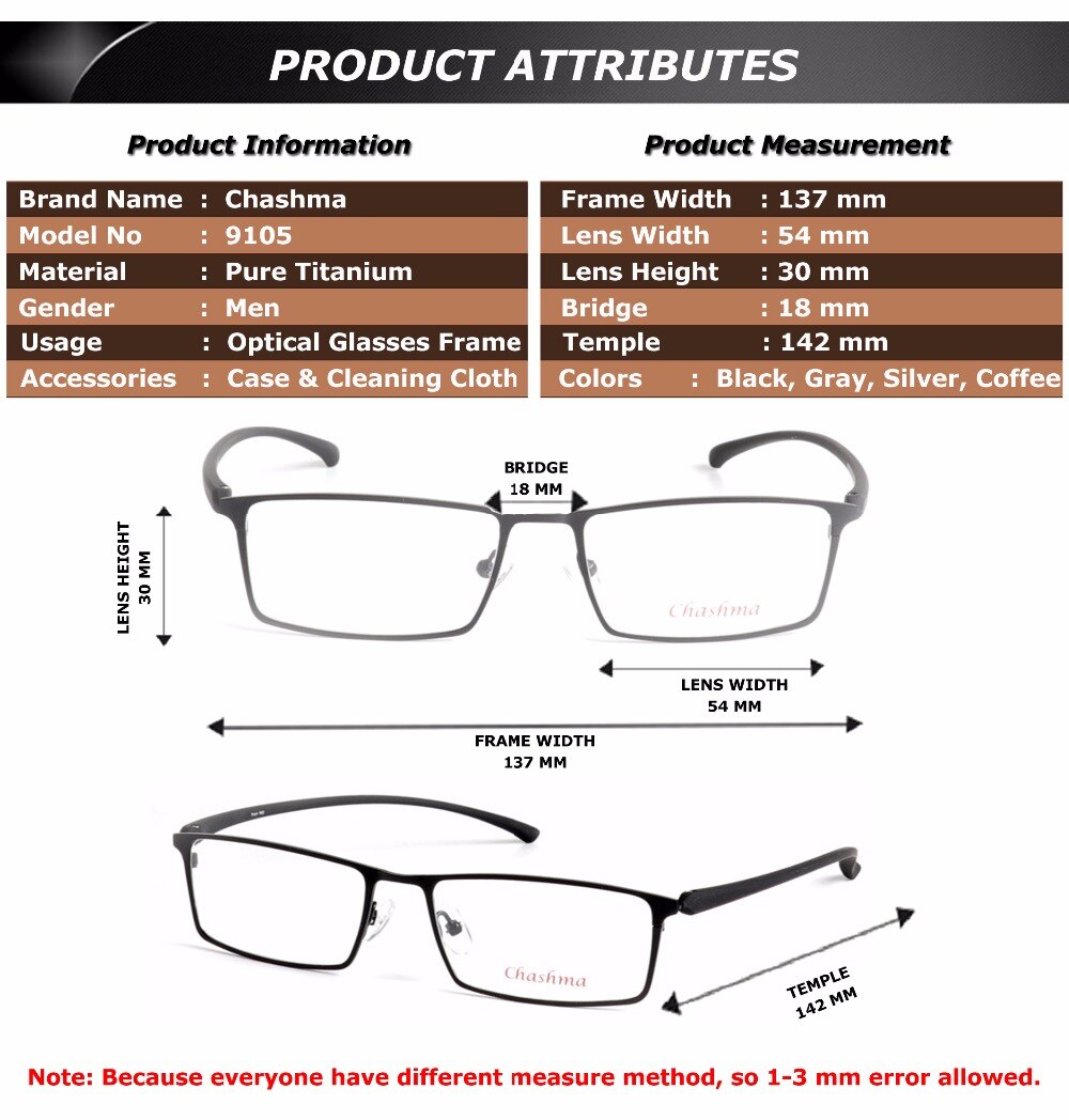 Chashma Ottica Men's Full Rim Square Titanium Eyeglasses 9105 Full Rim Chashma Ottica   