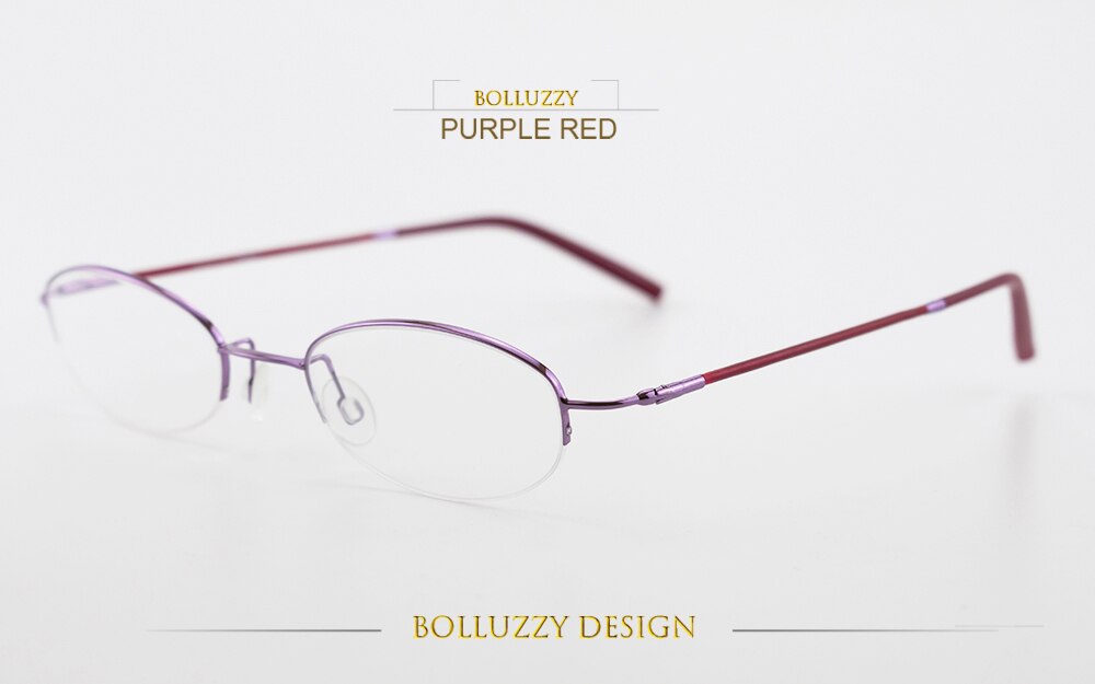 Unisex Alloy Semi Rim Eyeglasses Oval Frame Bo2207122 Semi Rim Bolluzzy Puple red  