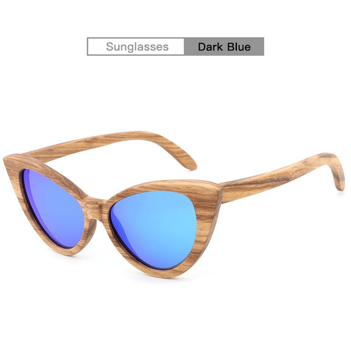 Hdcrafter Women's Full Rim Wood Cat Eye Frame Polarized Sunglasses Sunglasses HdCrafter Sunglasses Dark Blue  