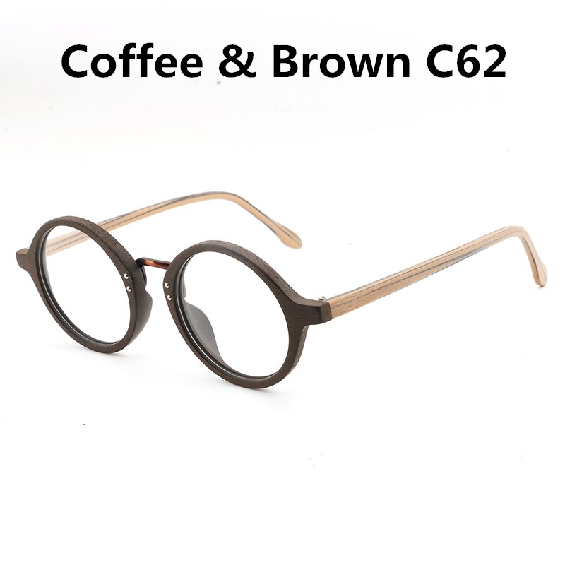 Hdcrafter Unisex Full Rim Round Wood Frame Eyeglasses Lhb028 Full Rim Hdcrafter Eyeglasses coffee brown C62  