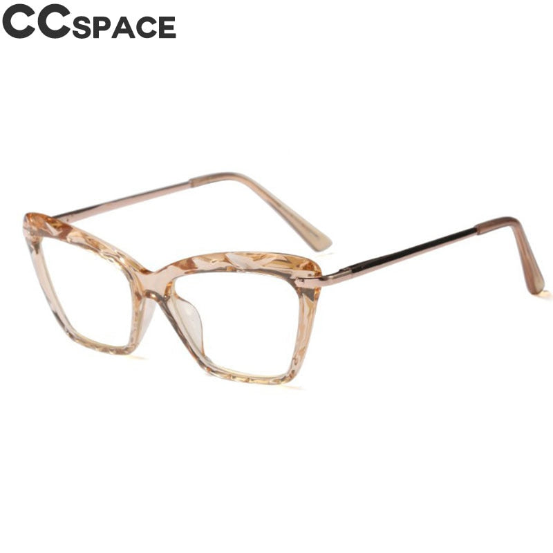 CCSpace Women's Full Rim Rectangle Cat Eye Resin Alloy Frame Eyeglasses 45591 Full Rim CCspace C5 Tea  