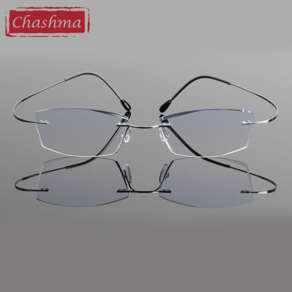 Chashma Ottica Men's Rimless Rectangle Titanium Eyeglasses Tinted Lenses 6074m Rimless Chashma Ottica   