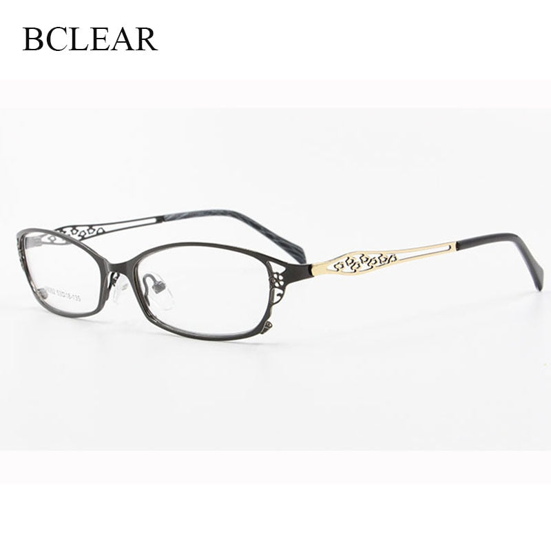 Women's Square Full Rim Hollow Alloy Frame Eyeglasses 99002 Full Rim Bclear black  