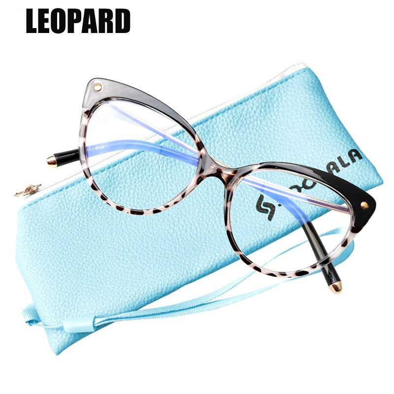 Soolala Anti Blue Ray Women's Semi Rim Anti Fatigue Glasses Tr90 Cat Eye Blue Light Blocking Frames SooLala Leopard  