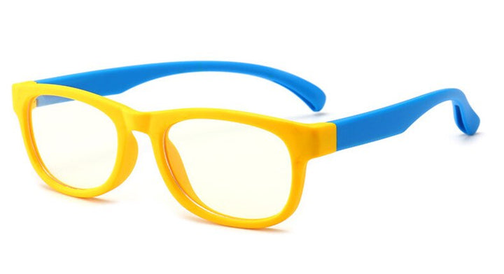 Unisex Ultraviolet Anti Blue Light Tr90 Round Eyeglasses Plastic Titanium Frame Anti Blue Brightzone Yellow frame blue  