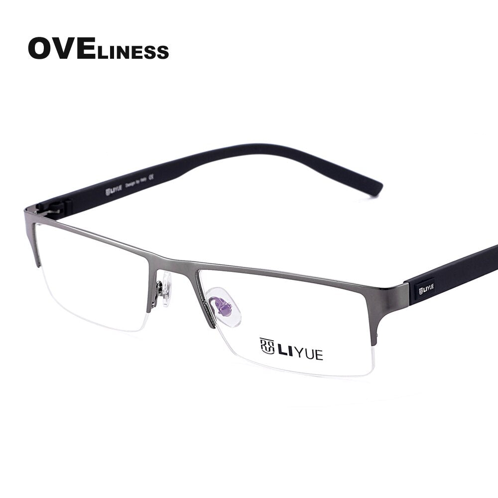 Oveliness Men's Semi Rim Square Alloy Eyeglasses 9006 Semi Rim Oveliness gun  