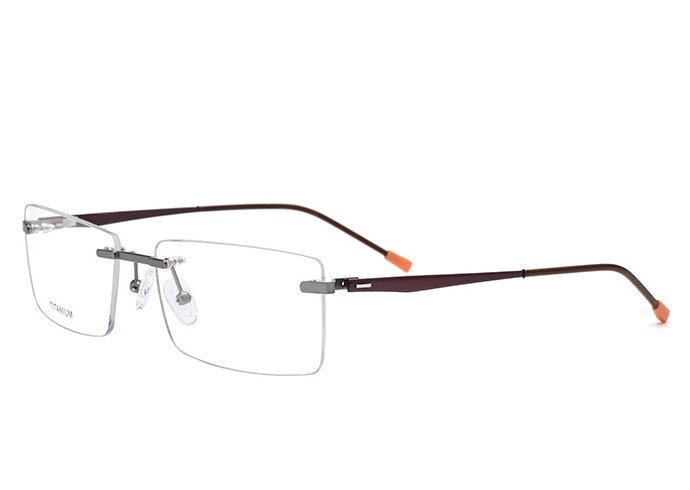 Men's Eyeglasses Rimless Titanium Rectangular 828 Rimless Brightzone Coffee  