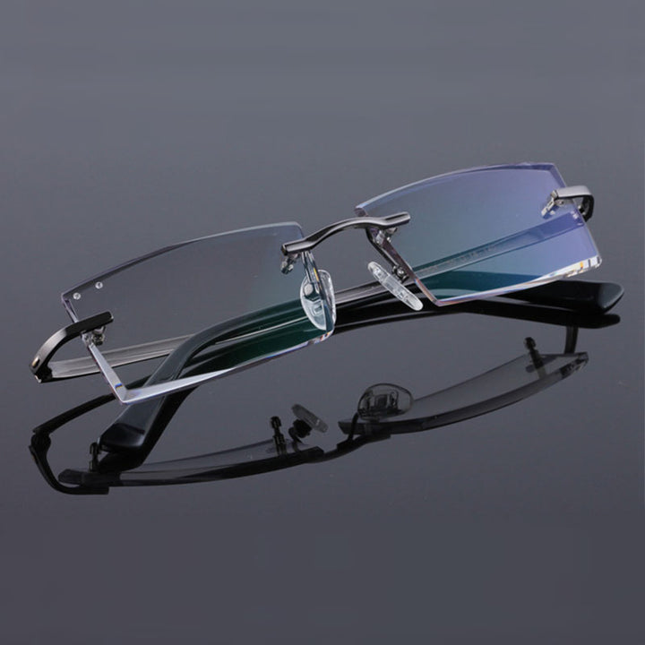 Reven Jate 5904 Titanium Rimless Diamond Cutting Man Glasses Frame Eyeglasses (Black) Rimless Reven Jate   