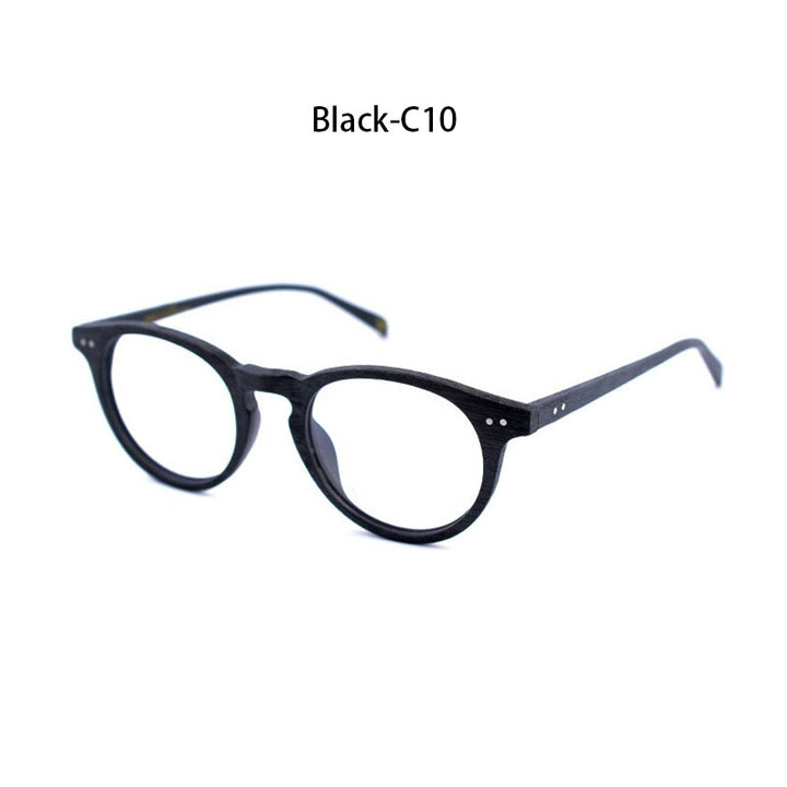 Hdcrafter Unisex Full Rim Round Wood Frame Eyeglasses Ps6089 Full Rim Hdcrafter Eyeglasses Black C10  