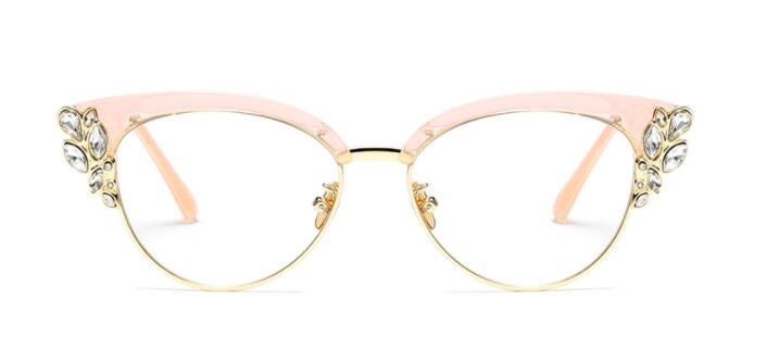 CCSpace Women's Full Rim Rhinestone Cat Eye Alloy Frame Eyeglasses 45120 Full Rim CCspace C3 pink clear  