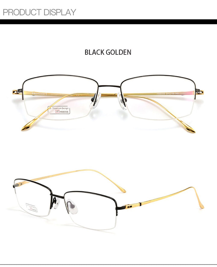 Aissuarvey Unisex Rectangular Semi Rim Titanium Frame Eyeglasses As1880061 Semi Rim Aissuarvey Eyeglasses black golden  